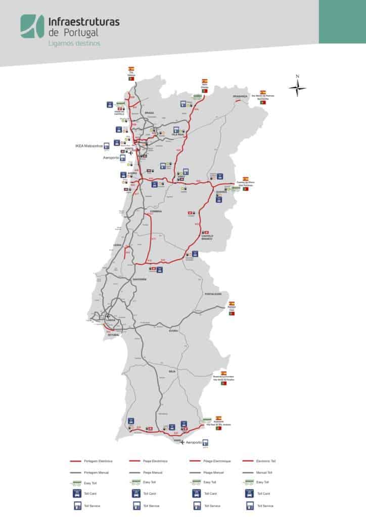 Mapa z punktami TollCard w Portugalii